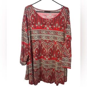 Veranee Women's Size 3XL Swing Tunic Top 3/4 Sleeve Floral Top